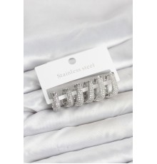 316L Çelik Gümüş Renk Zirkon Taşlı Damla Halka Küpe Seti