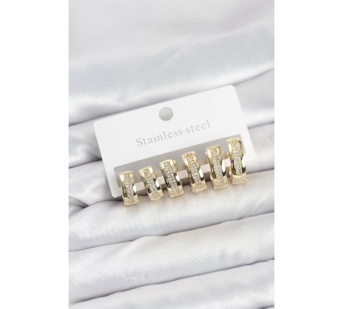 316L Çelik Gold Renk Zirkon Taşlı Halka Küpe Seti