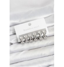 316L Çelik Gümüş Renk Zirkon Taşlı Halka Küpe Seti