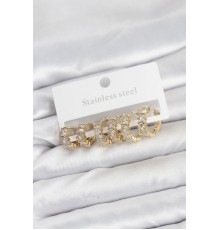 316L Çelik Gold Renk Baget Zirkon Taşlı Halka Küpe Seti