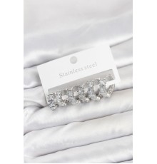 316L Çelik Gümüş Renk Baget Zirkon Taşlı Halka Küpe Seti