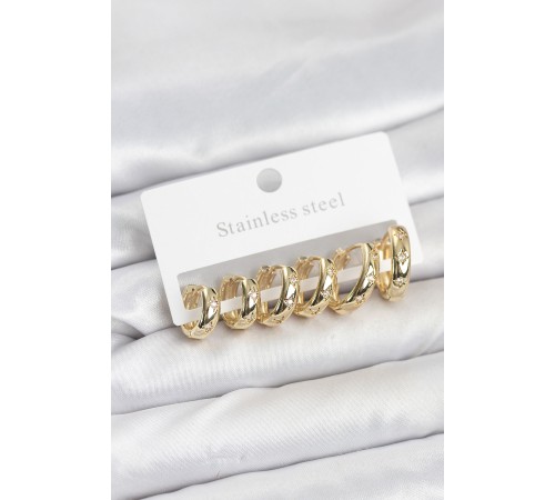 316L Çelik Gold Renk Zirkon Taşlı Kutup Yıldızı Model Halka Küpe Seti