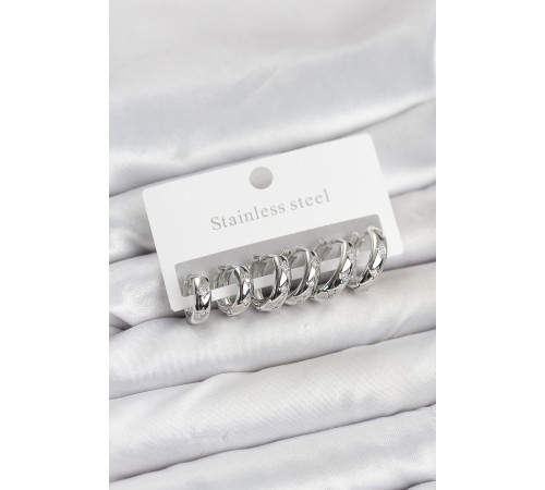 316L Çelik Gümüş Renk Zirkon Taşlı Kutup Yıldızı Model Halka Küpe Seti