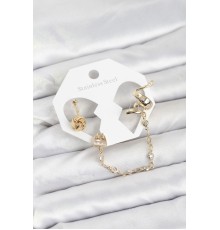 Pirinç Gold Renk Yılan Model Zincir Bağlantılı Ear Cuff Küpe Seti