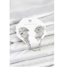 Pirinç Gümüş Renk Kelebek Model Zincir Bağlantılı Ear Cuff Küpe Seti