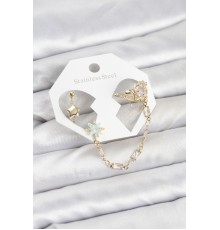 Yıldız Model Pirinç Gold Renk Zincir Bağlantılı Ear Cuff Küpe Seti