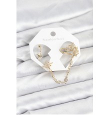Kutup Yıldızı Model Pirinç Gold Renk Zincir Bağlantılı Ear Cuff Küpe Seti