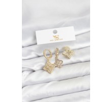 Pirinç Gold Renk Yonca Model YSX Trio Küpe Seti