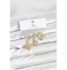 Pirinç Gold Renk Yonca Model YSX Trio Küpe Seti