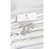 Pirinç Gümüş Renk Yonca Model YSX Trio Küpe Seti