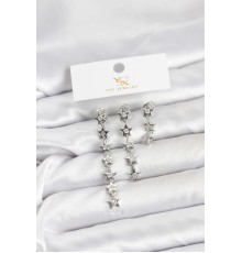 Pirinç Gümüş Renk Yıldız Model YSX Trio Küpe Seti