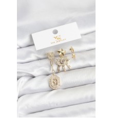 Pirinç Gold Renk Göz ve Kutup Yıldızı Model YSX Trio Küpe Seti