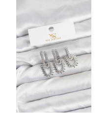 Pirinç Gümüş Renk Zirkon Taşlı Vintage Model YSX Trio Küpe Seti