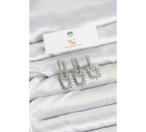 Pirinç Gümüş Renk Zirkon Taşlı Vintage Model YSX Trio Küpe Seti
