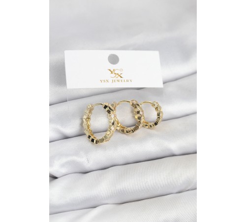 Pirinç Gold Renk Zirkon Taşlı Petek Halka Model YSX Trio Küpe Seti