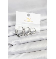 Pirinç Gümüş Renk Zirkon Taşlı Petek Halka Model YSX Trio Küpe Seti