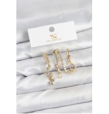 Pirinç Gold Renk Zirkon Taşlı Uzay Model YSX Trio Küpe Seti