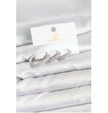 Pirinç Gümüş Renk Zirkon Taşlı Halka Model YSX Trio Küpe Seti