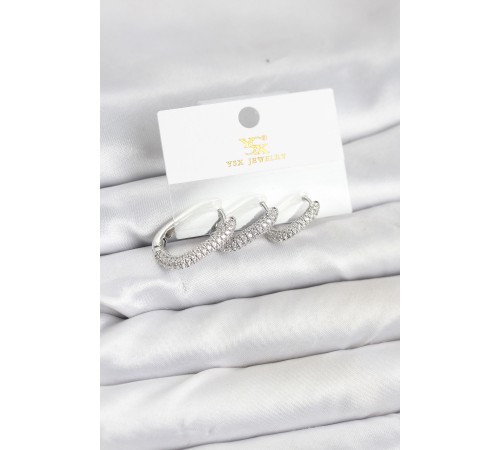 Pirinç Gümüş Renk Zirkon Taşlı Halka Model YSX Trio Küpe Seti