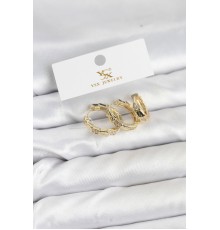Pirinç Gold Renk Zirkon Taşlı Halka Yılan Model YSX Trio Küpe Seti