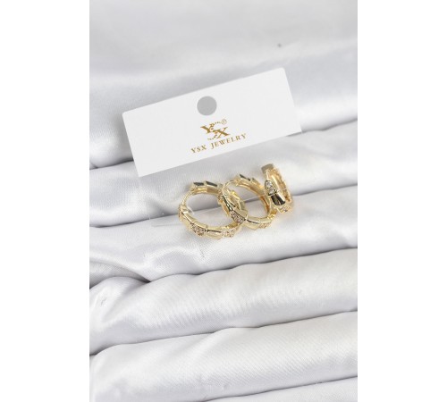 Pirinç Gold Renk Zirkon Taşlı Halka Yılan Model YSX Trio Küpe Seti