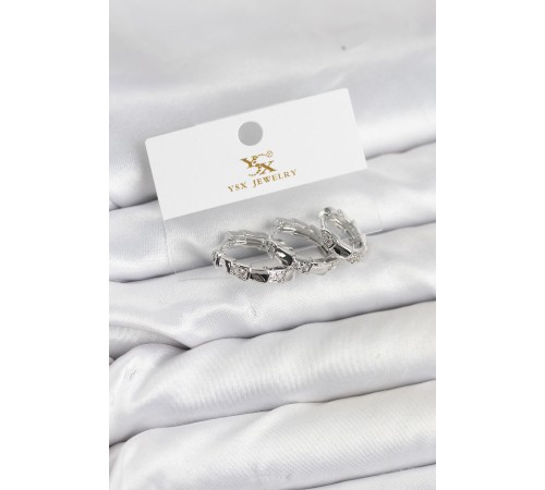 Pirinç Gümüş Renk Zirkon Taşlı Halka Yılan Model YSX Trio Küpe Seti