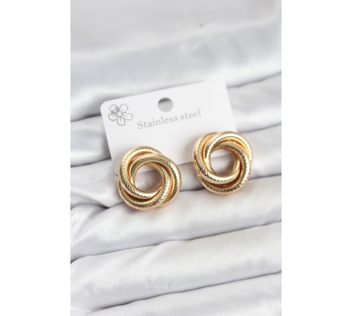 316L Çelik Gold Renk Lazerli Sarmal Halka Kadın Küpe