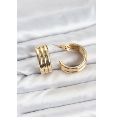 3'lü Görünüm 316L Çelik Gold Renk Kadın Küpe
