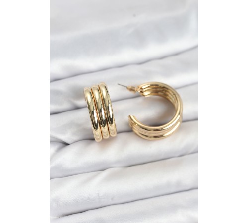 3'lü Görünüm 316L Çelik Gold Renk Kadın Küpe