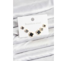 316L Çelik Zirkon Taşlı Yonca Model Kadın Küpe Seti