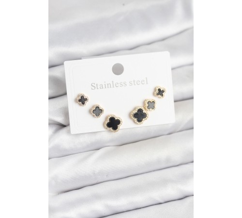 316L Çelik Zirkon Taşlı Yonca Model Kadın Küpe Seti