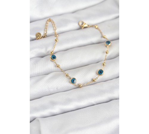 316L Çelik Gold Renk Topçuklu Nazar Model Kadın Bileklik