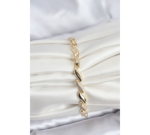 Gold Renk Sıralı Damla Model Zirkon Taşlı Pirinç Kadın Bileklik