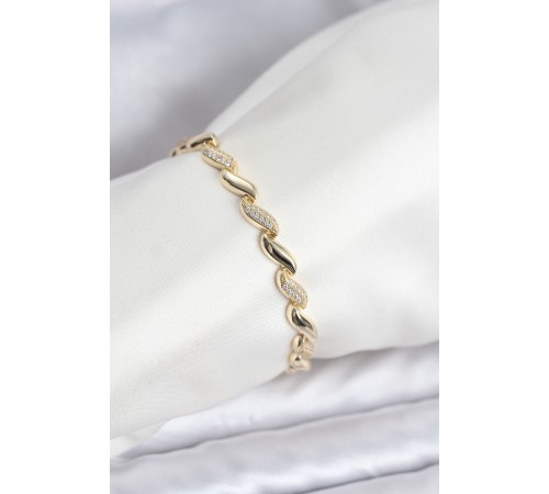 Gold Renk Sıralı Damla Model Zirkon Taşlı Pirinç Kadın Bileklik