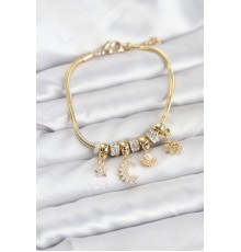 Pirinç Gold Renk Ay Charm Model Charmlı Kadın Bileklik