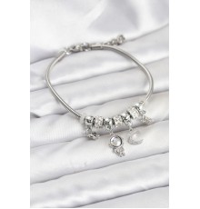 Pirinç Gümüş Renk Uzay Tema Charmlı Kadın Bileklik