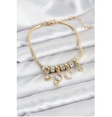 Pirinç Gold Renk Uzay Tema Charmlı Kadın Bileklik