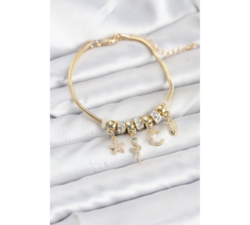 Pirinç Gold Renk Yılan Charmlı Kadın Bileklik