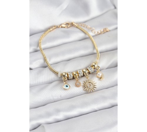 Pirinç Gold Renk Güneş Charmlı Kadın Bileklik