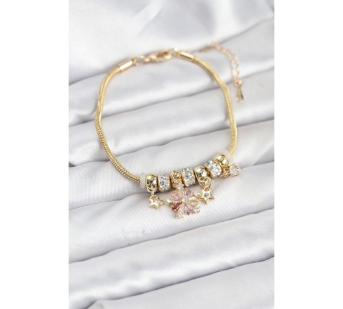 Pirinç Gold Renk Renkli Yıldız Charmlı Kadın Bileklik