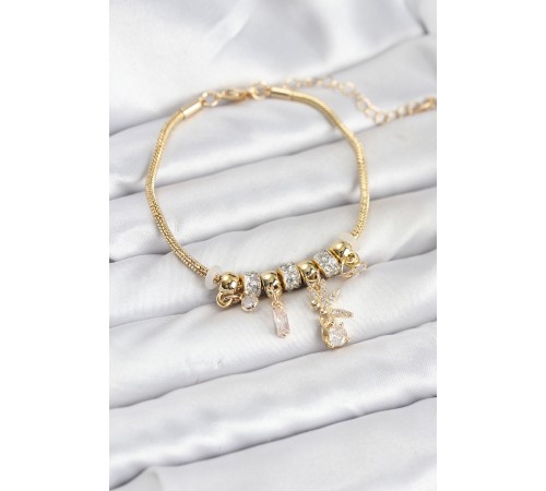 Pirinç Gold Renk Tinkerbell Charmlı Kadın Bileklik