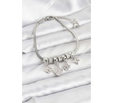 Pirinç Gümüş Renk Yonca Model Kadın Bileklik