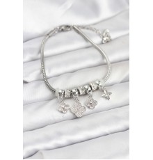 Pirinç Gümüş Renk Yonca Model Kadın Bileklik