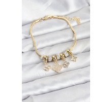 Pirinç Gold Renk Yonca Model Kadın Bileklik