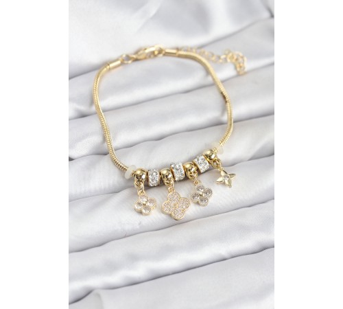 Pirinç Gold Renk Yonca Model Kadın Bileklik