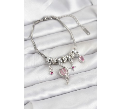 Pirinç Gümüş Renk Uçan Balon Charmlı Kadın Bileklik