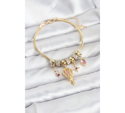 Pirinç Gold Renk Uçan Balon Charmlı Kadın Bileklik