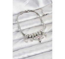 Pirinç Gümüş Renk Kanatlı Charmlı Kadın Bileklik