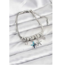 Pirinç Gümüş Renk Yıldız Model Charmlı Kadın Bileklik