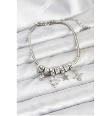 Gümüş Renk Pirinç Yonca Charmlı Kadın Bileklik